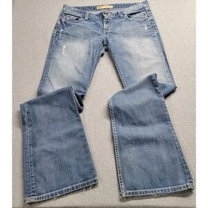 BKE Buckle Sabrina Women's Distressed Blue Jeans Tag Size 28 x 35.5 Flare Denim